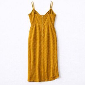 Lulus Swiss Dot Ruffle Faux Wrap Maxi Dress Cocktail Party Date Mustard Yellow L